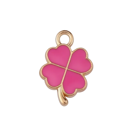 Lucky Hot Pink Four Leaf Clover Charm