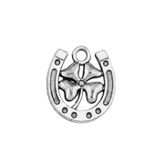 Lucky Horseshoe Four Leaf Clover Charm (Silver)