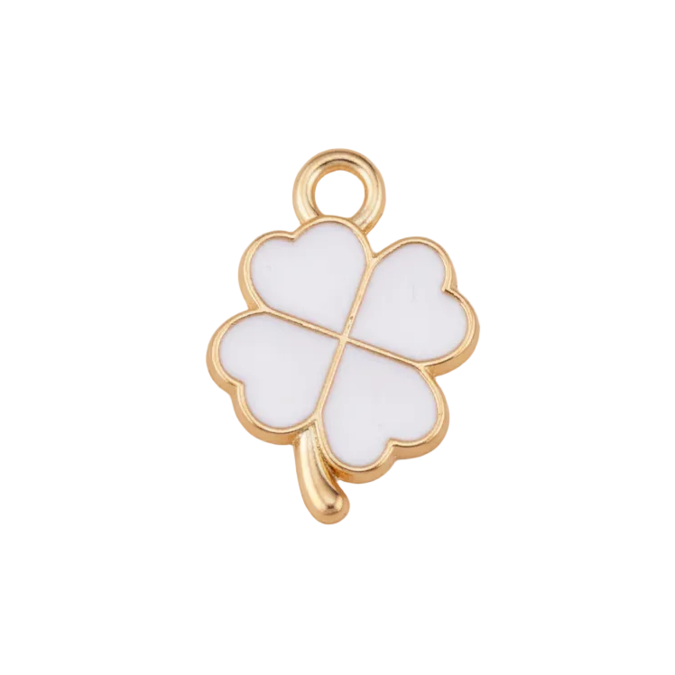 Lucky White Four Leaf Clover Charm