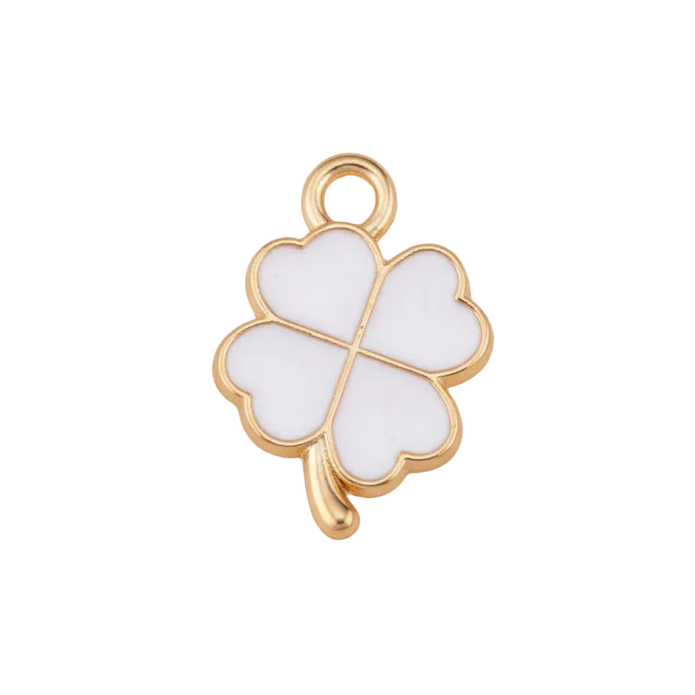 Lucky White Four Leaf Clover Charm