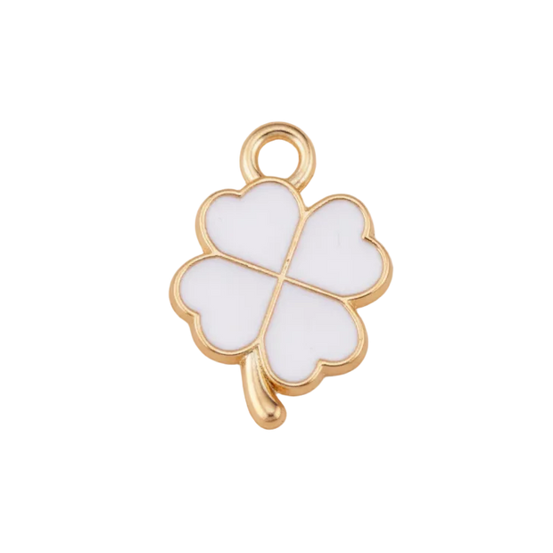 Lucky White Four Leaf Clover Charm