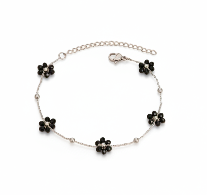 Sola Black Flower Bracelet (Silver)