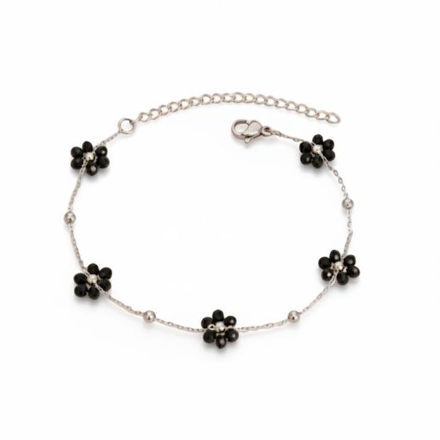 Sola Black Flower Bracelet (Silver)