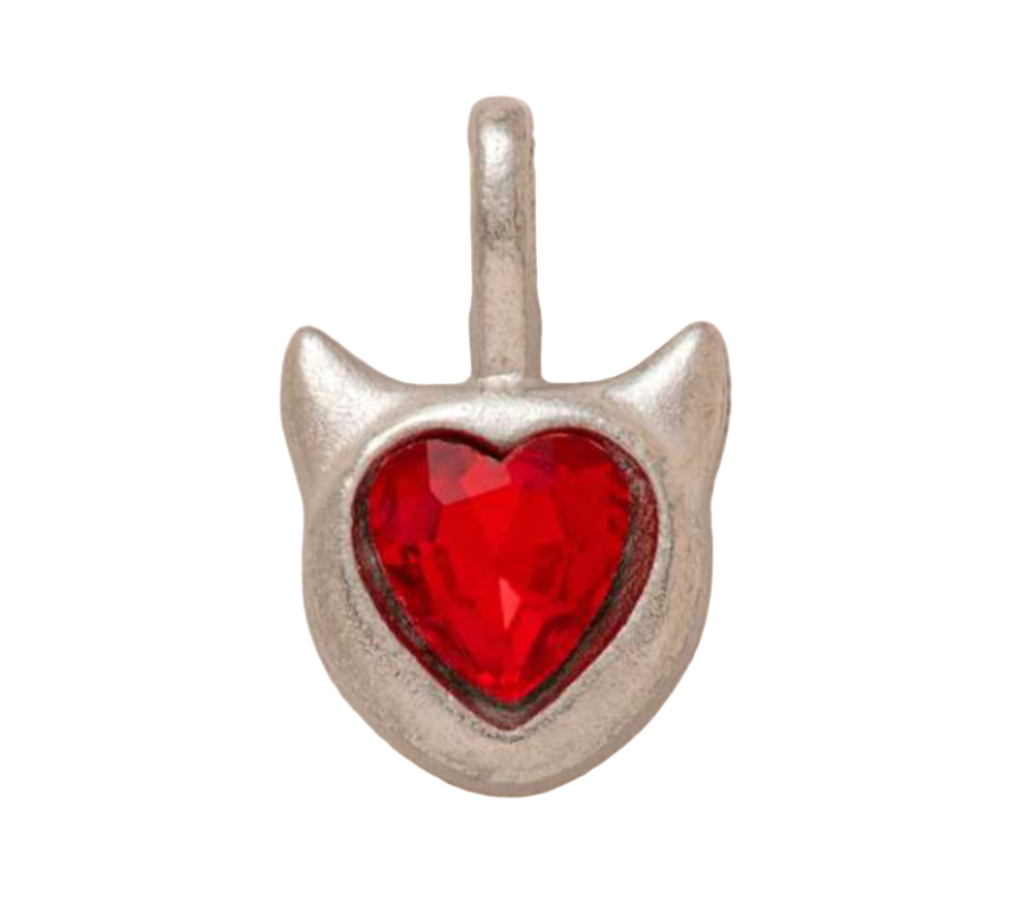 Red Heart Cat Ears Charm (Silver)