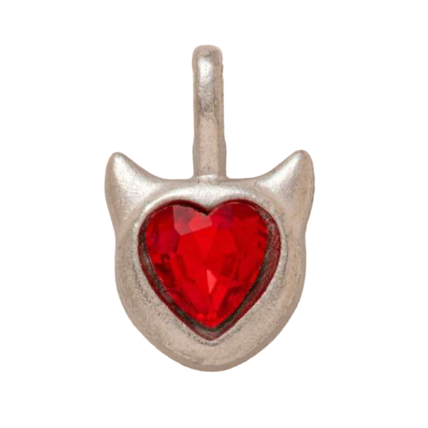 Red Heart Cat Ears Charm (Silver)