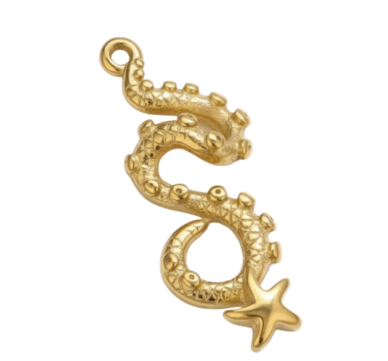 Nautical Octopus Tentacle Charm (Gold)