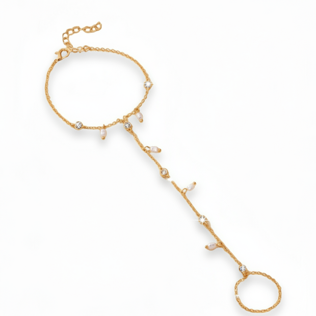 Rhea Diamonds and White Beads Hand Chains