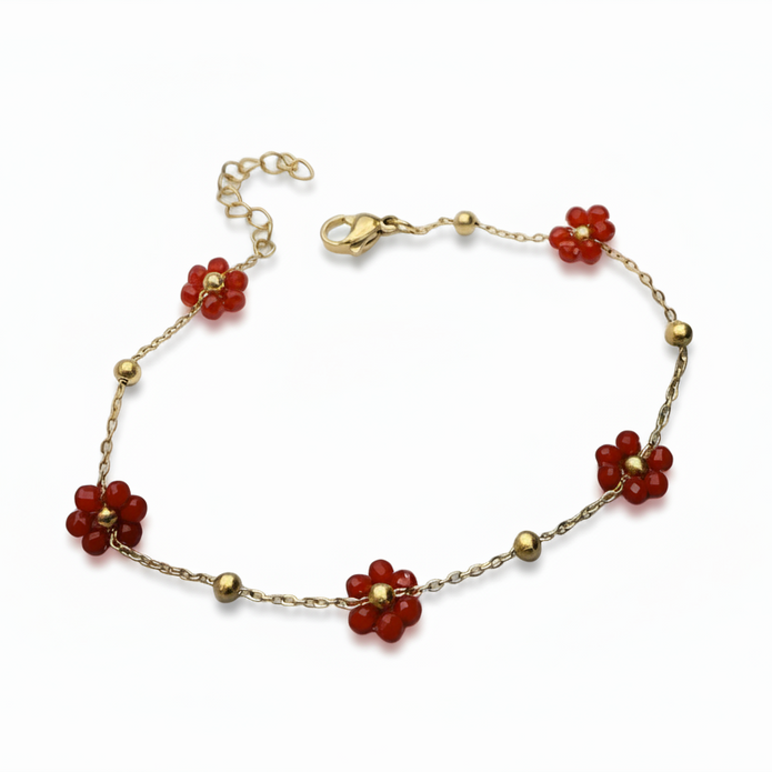 Sola Red Flower Bracelet (Gold)