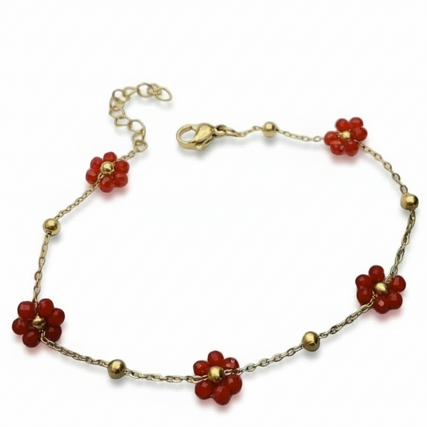 Sola Red Flower Bracelet (Gold)