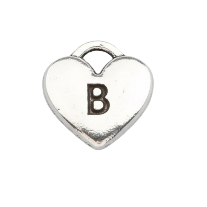B Letter Heart Charm (Silver)
