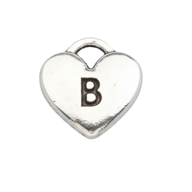 B Letter Heart Charm (Silver)