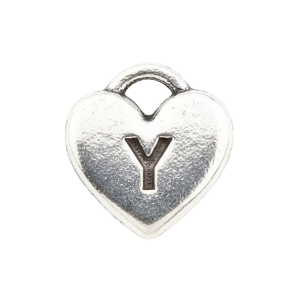 Y Letter Heart Charm (Silver)