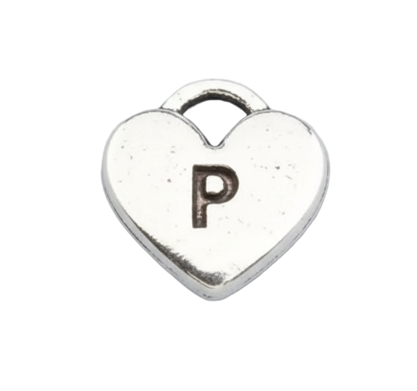 P Letter Heart Charm (Silver)