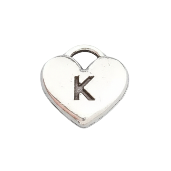 K Letter Heart Charm (Silver)