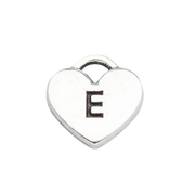 E Letter Heart Charm (Silver)