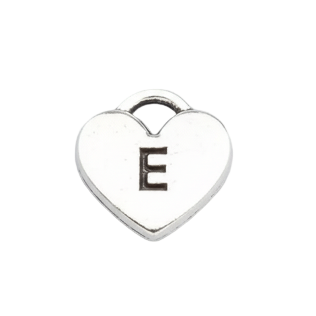 E Letter Heart Charm (Silver)