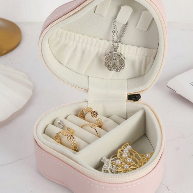 Heart-Shaped Baby Pink Travel Jewelry Case