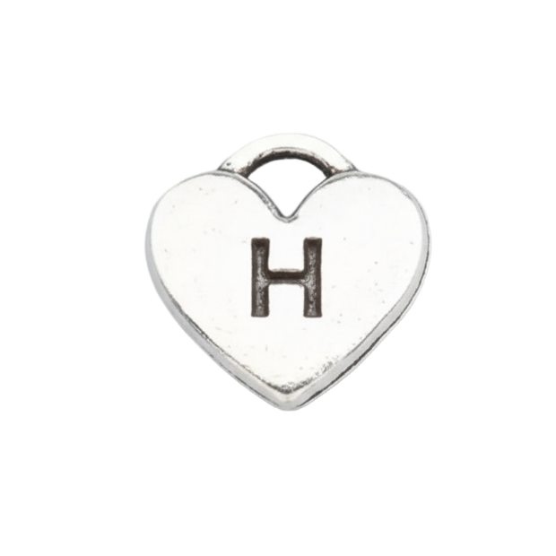 H Letter Heart Charm (Silver)