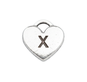 X Letter Heart Charm (Silver)