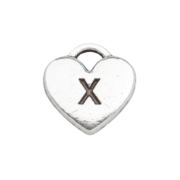 X Letter Heart Charm (Silver)
