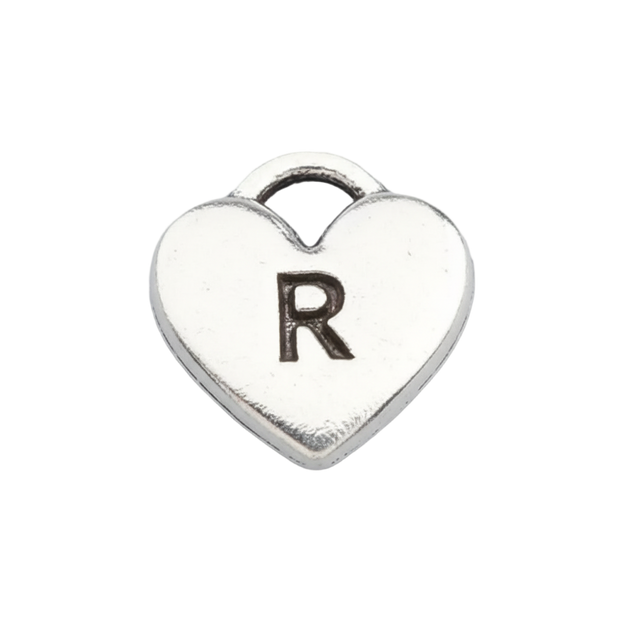 R Letter Heart Charms (Silver)