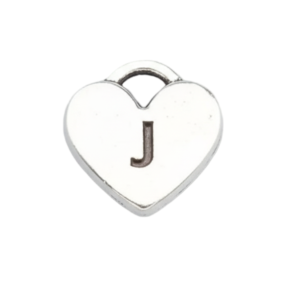J Letter Heart Charm (Silver)