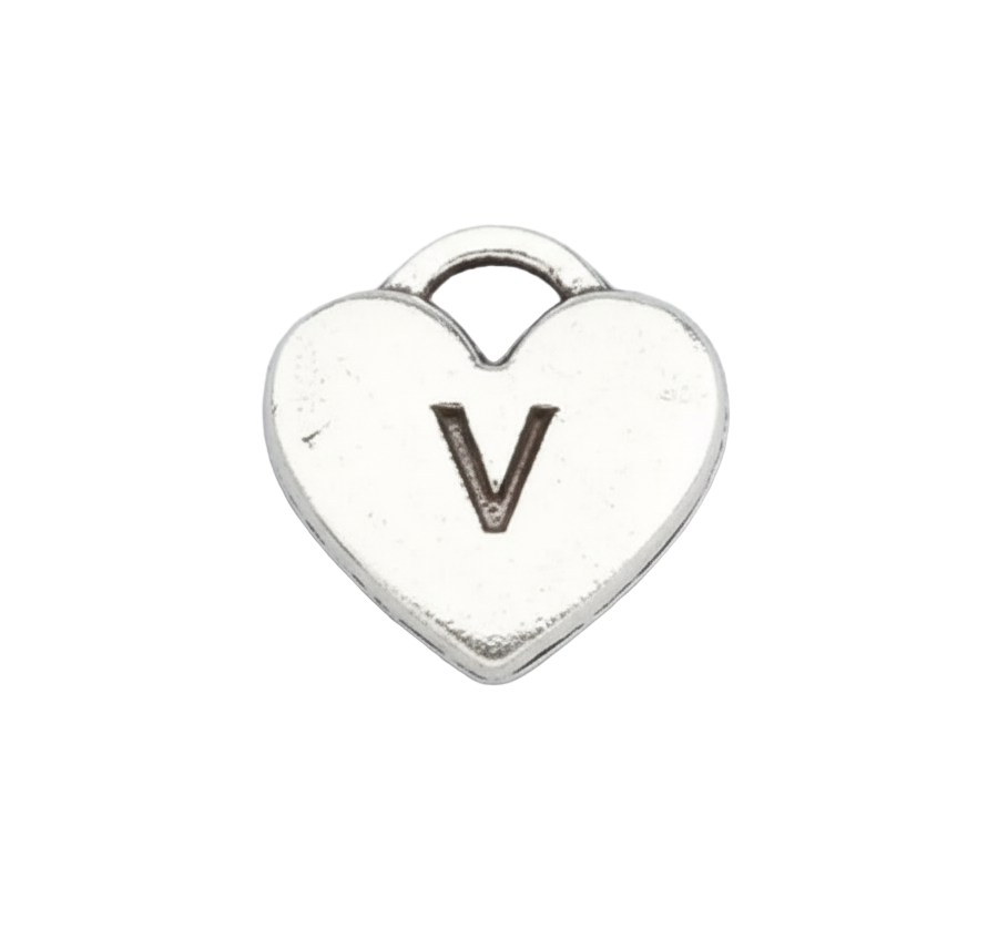 V Letter Heart Charm (Silver)