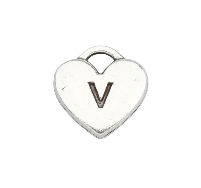 V Letter Heart Charm (Silver)