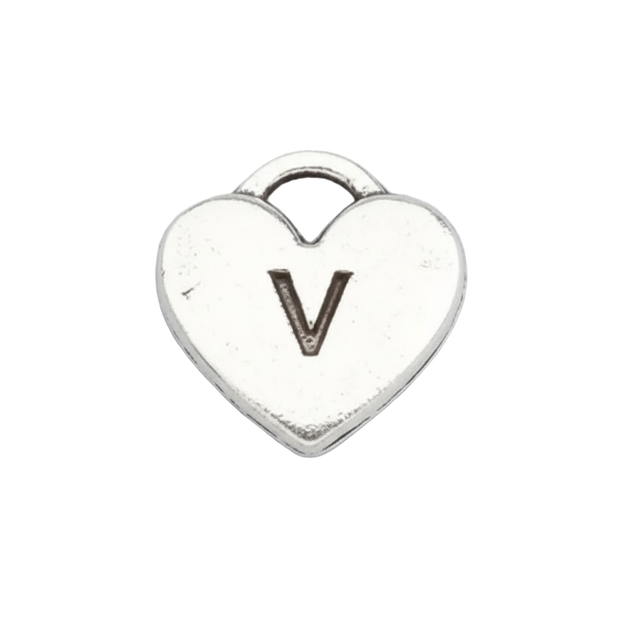 V Letter Heart Charm (Silver)