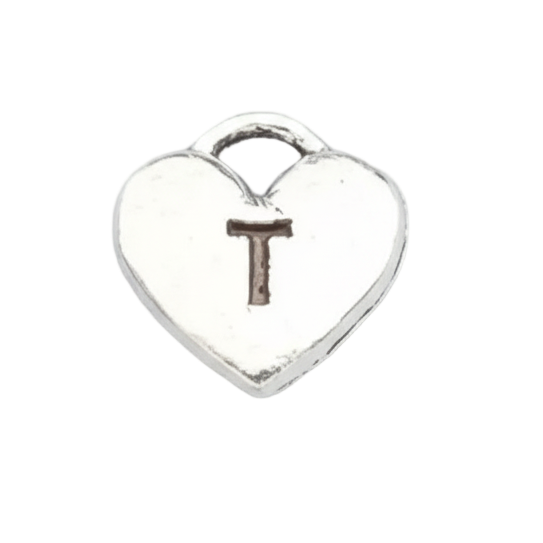 T Letter Heart Charm (Silver)