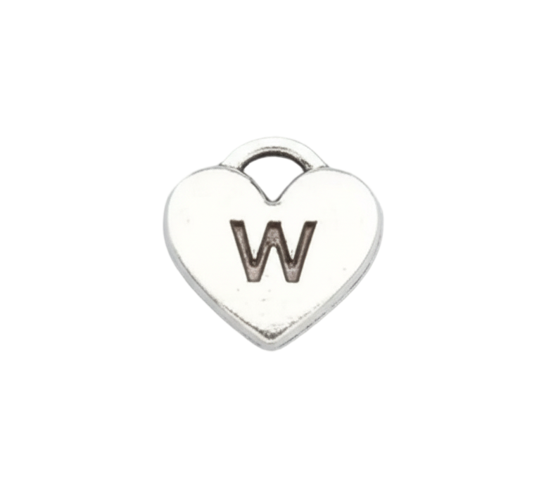 W Letter Heart Charm (Silver)