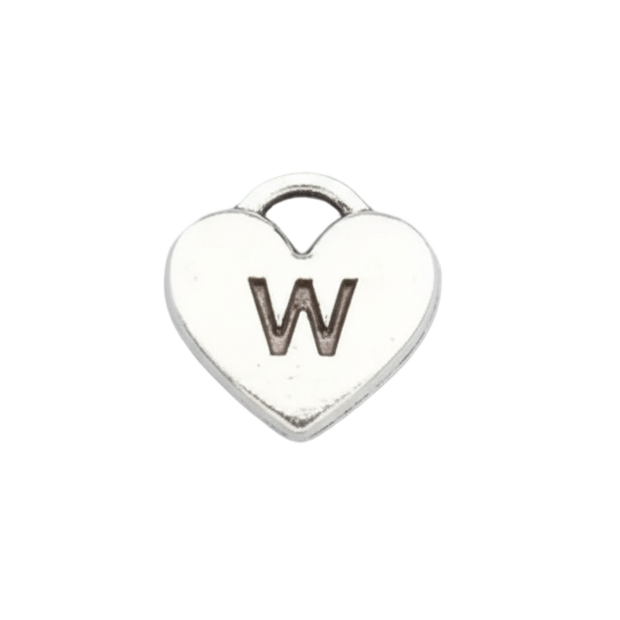 W Letter Heart Charm (Silver)