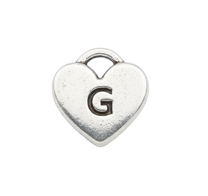 G Letter Heart Charm (Silver)