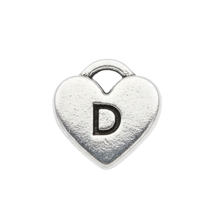 D Letter Heart Charm (Silver)