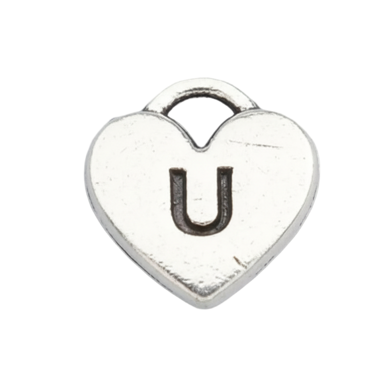 U Letter Heart Charm (Silver)