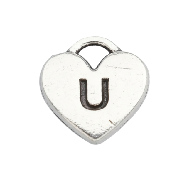 U Letter Heart Charm (Silver)
