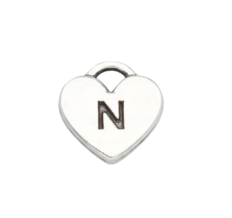 N Letter Heart Charm (Silver)