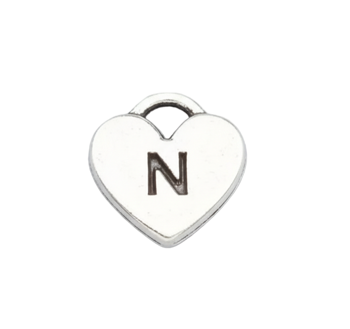 N Letter Heart Charm (Silver)