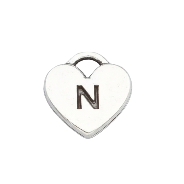 N Letter Heart Charm (Silver)
