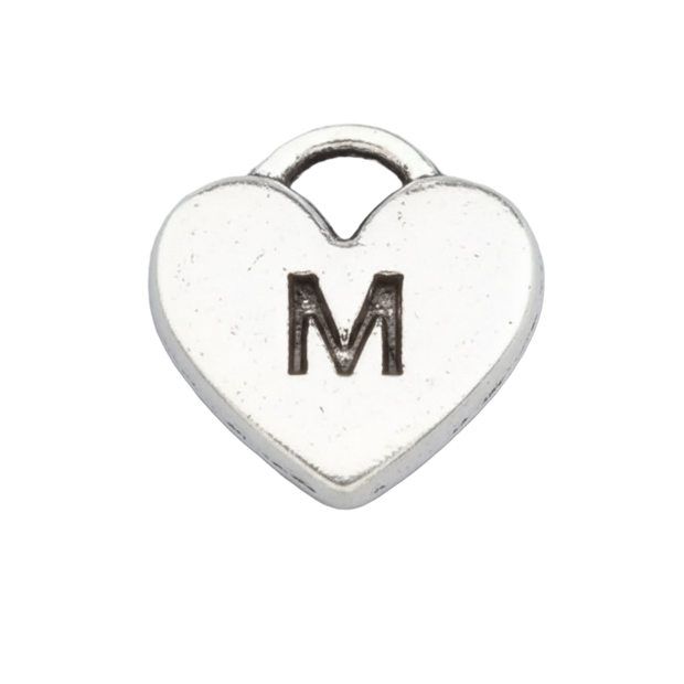 M Letter Heart Charm (Silver)