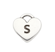 S Letter Heart Charm (Silver)