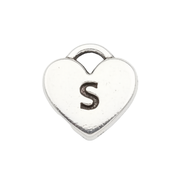 S Letter Heart Charm (Silver)