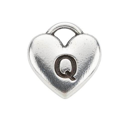 Q Letter Heart Charm (Silver)