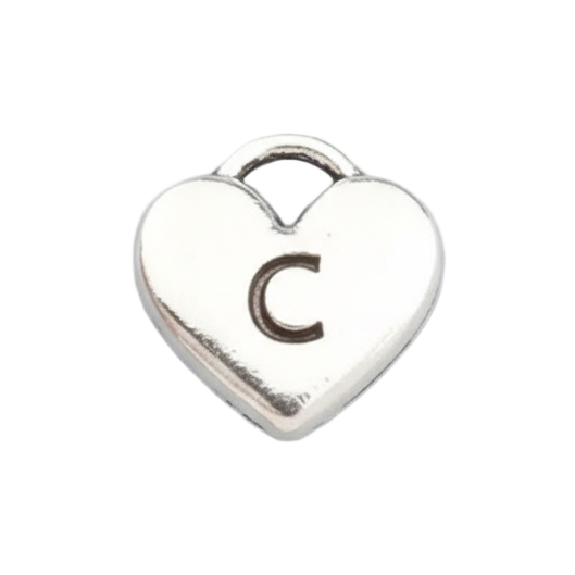 C Letter Heart Charm (Silver)