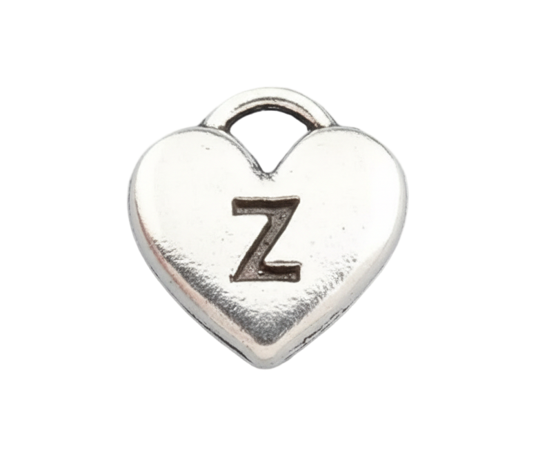 Z Letter Heart Charm (Silver)