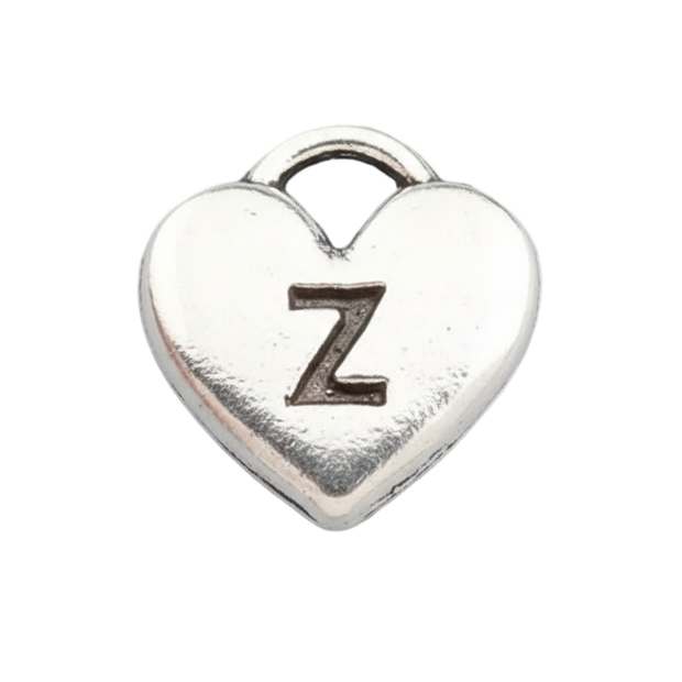 Z Letter Heart Charm (Silver)