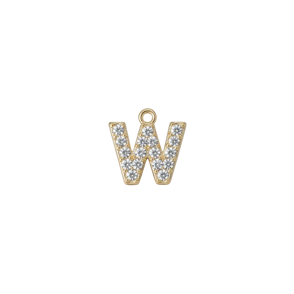 W Letter Charm (Diamonds + Gold)