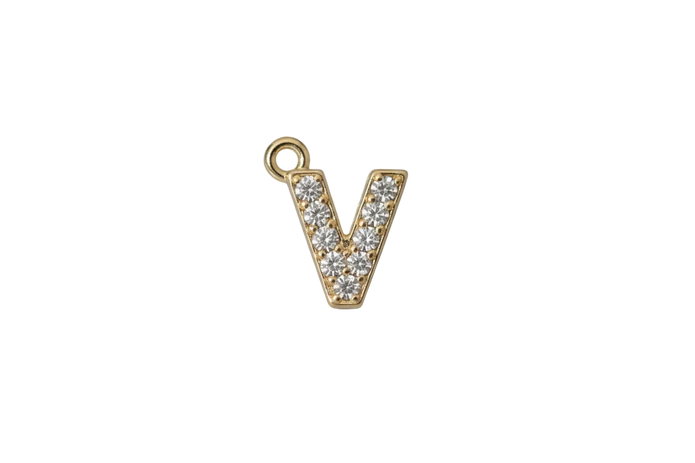 V Letter Charm (Diamonds + Gold)