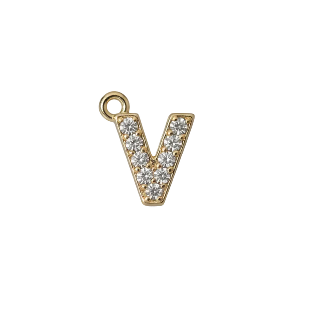 V Letter Charm (Diamonds + Gold)